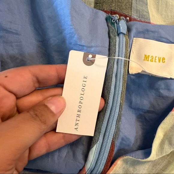 Anthro Maeve NWT Blue Plaid Ruffled Front Sleeveless Top - Picture 9 of 11